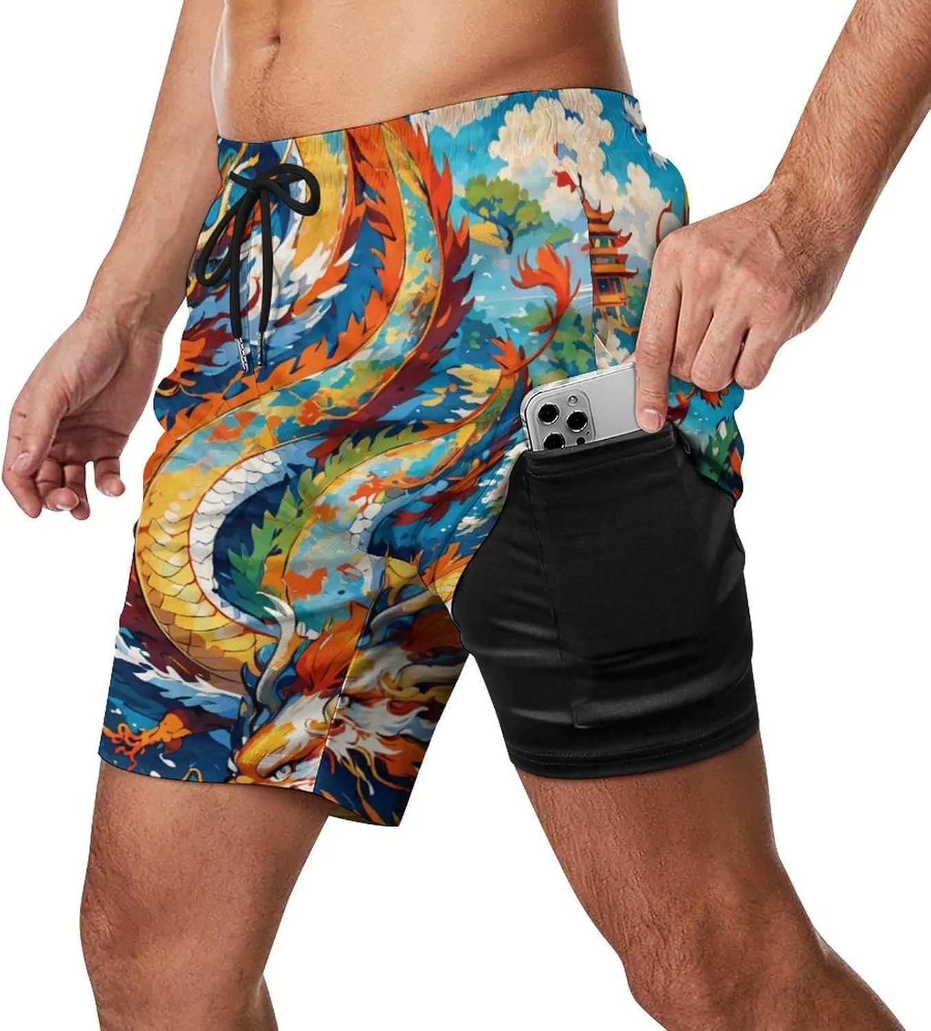 Colorful-eagle Mens Swimming Trunks Board Shorts Beach Shorts with Pockets Bathing Suits