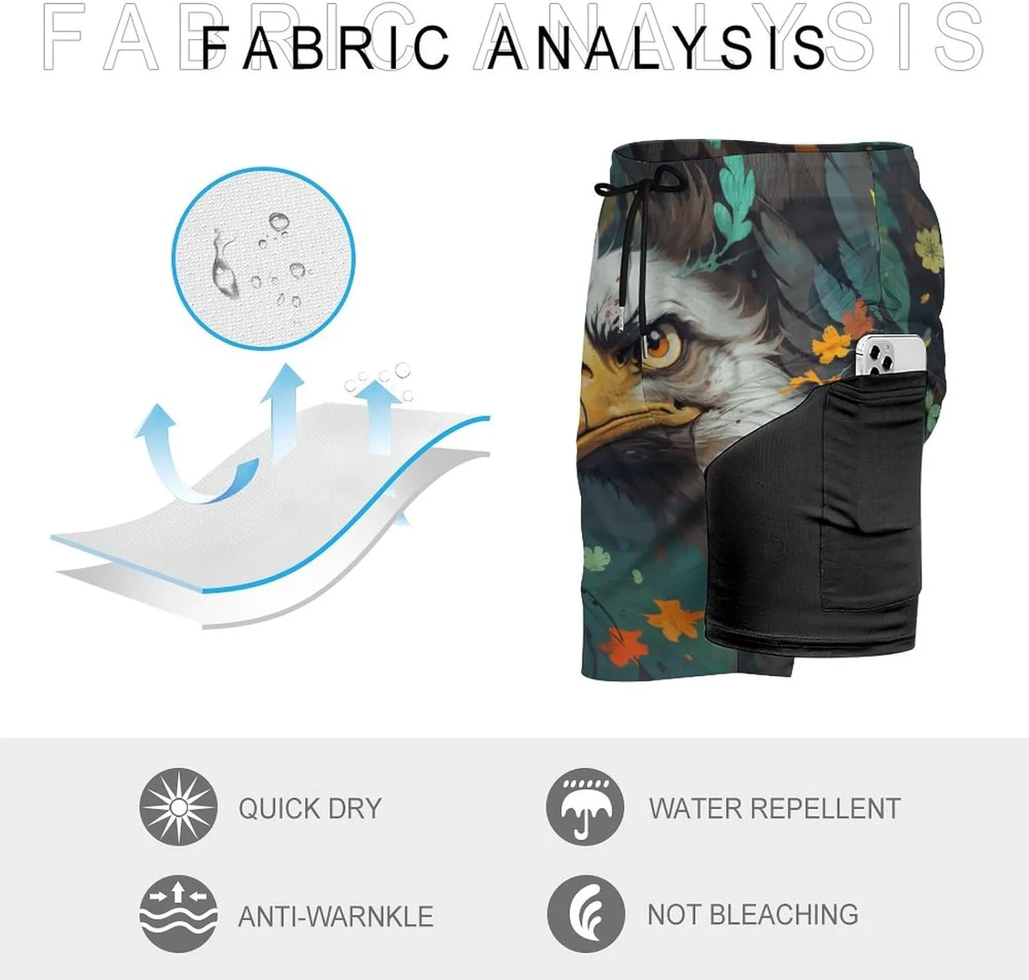 Colorful-eagle Mens Swimming Trunks Board Shorts Beach Shorts with Pockets Bathing Suits