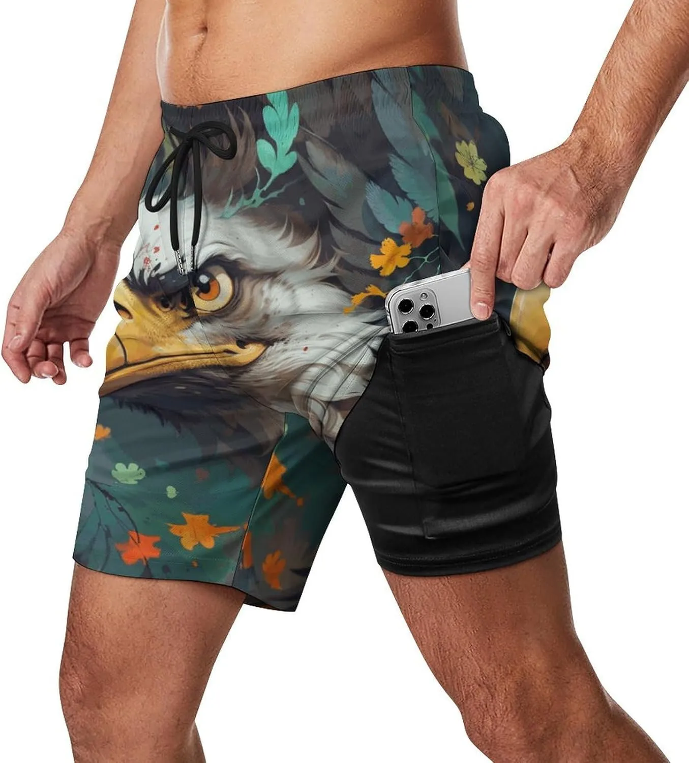 Colorful-eagle Mens Swimming Trunks Board Shorts Beach Shorts with Pockets Bathing Suits