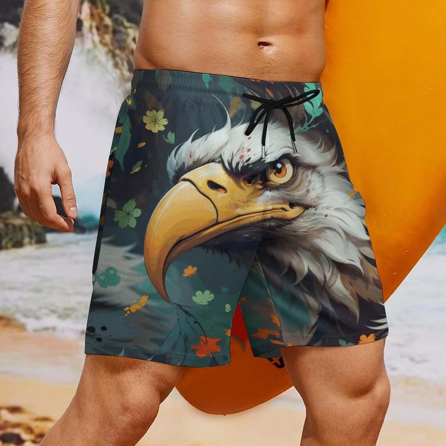 Colorful-eagle Mens Swimming Trunks Board Shorts Beach Shorts with Pockets Bathing Suits