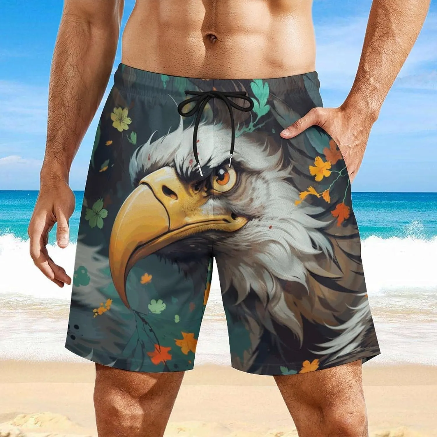 Colorful-eagle Mens Swimming Trunks Board Shorts Beach Shorts with Pockets Bathing Suits