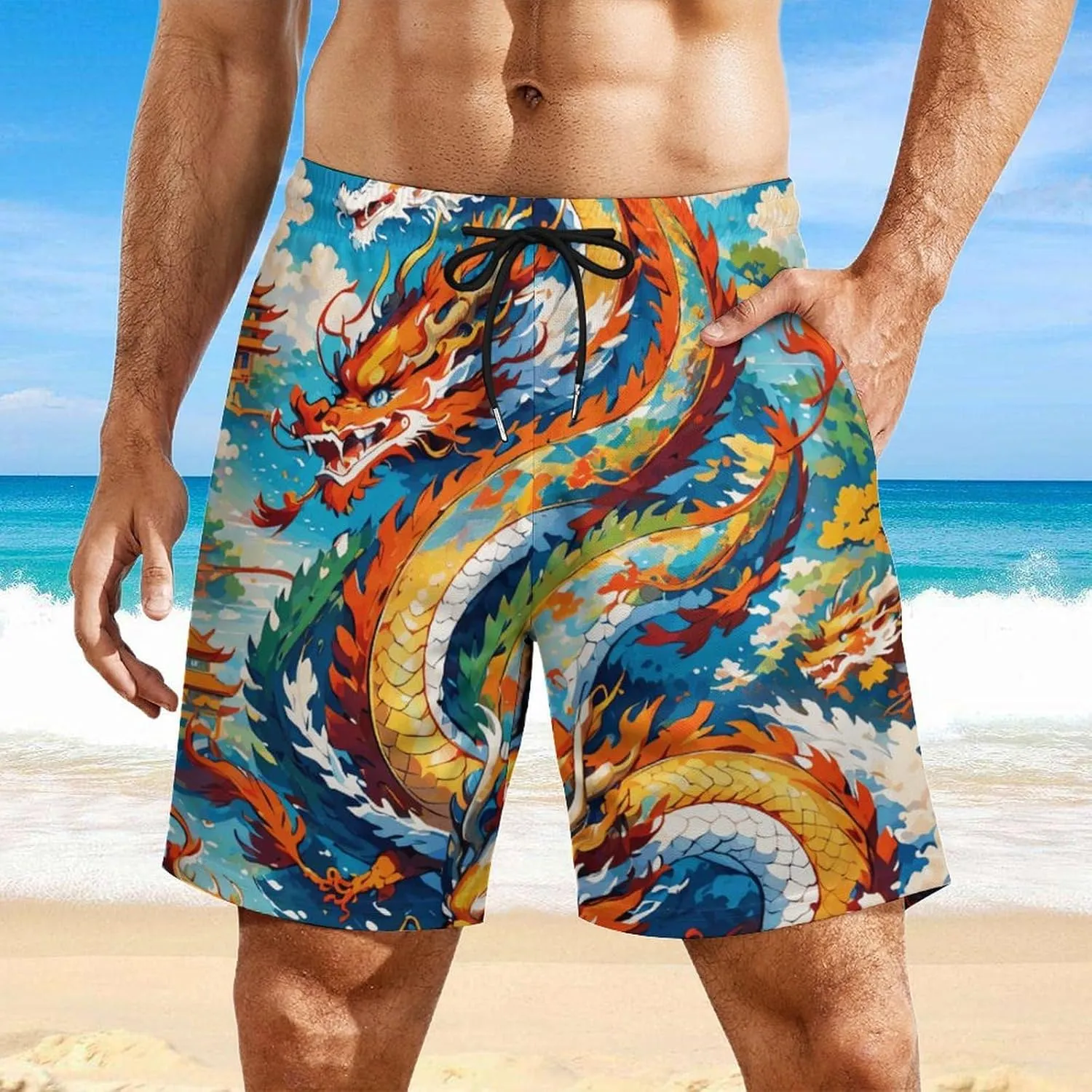 Colorful-eagle Mens Swimming Trunks Board Shorts Beach Shorts with Pockets Bathing Suits