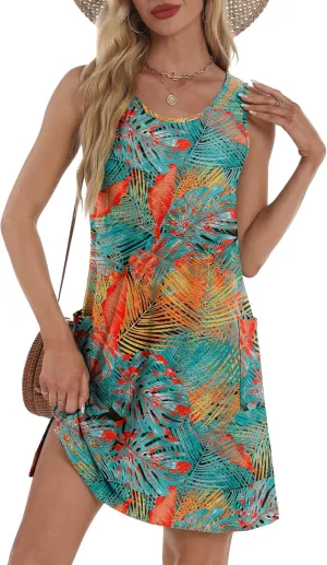 Coverup Summer Dresses for Women 2025 Eyelet Casual Loose Sleeveless Sundresses Tank Dresses with Pockets