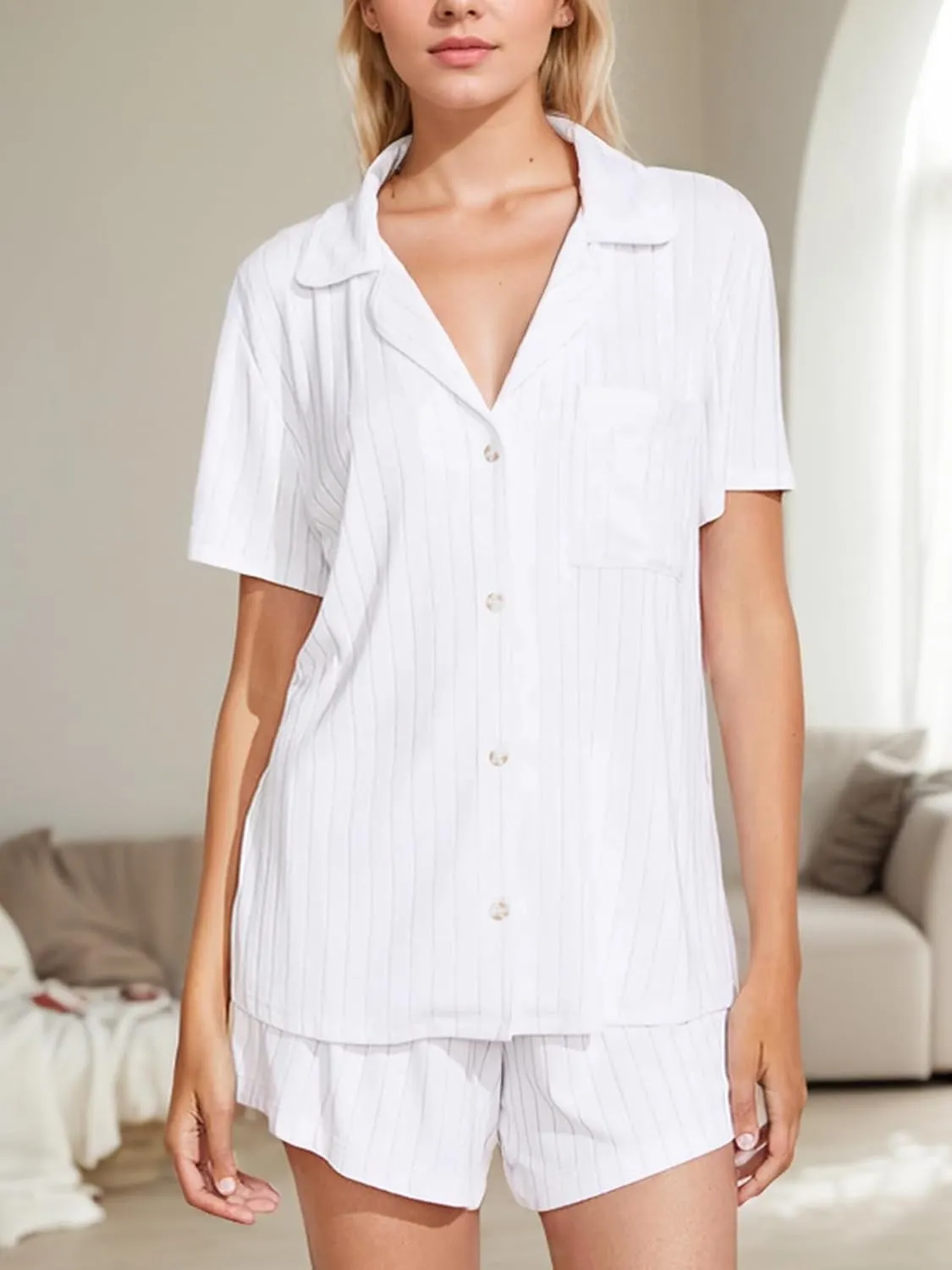 CUPSHE Button Down Pajama Shorts Set for Women 2 Piece Post Partum Lounge Shorts PJ Sets