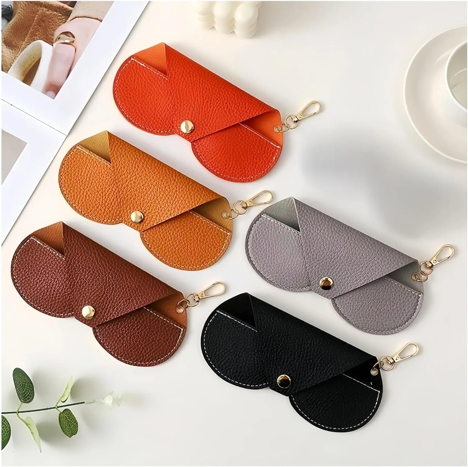 Cute Hanging PU Leather Sunglasses Storage Bag Litchi Pattern Glasses Case Portable Travel Bag