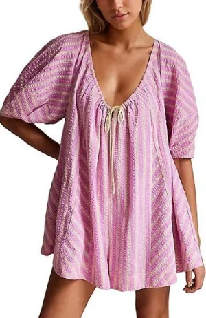 Cute Summer Oversized Romper Women Y2K Bow Tie Front Jumpsuit Shorts Coquette Striped Babydoll Skirt Fairycore Clothes