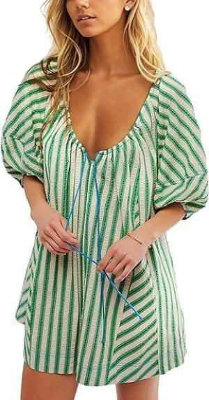 Cute Summer Oversized Romper Women Y2K Bow Tie Front Jumpsuit Shorts Coquette Striped Babydoll Skirt Fairycore Clothes