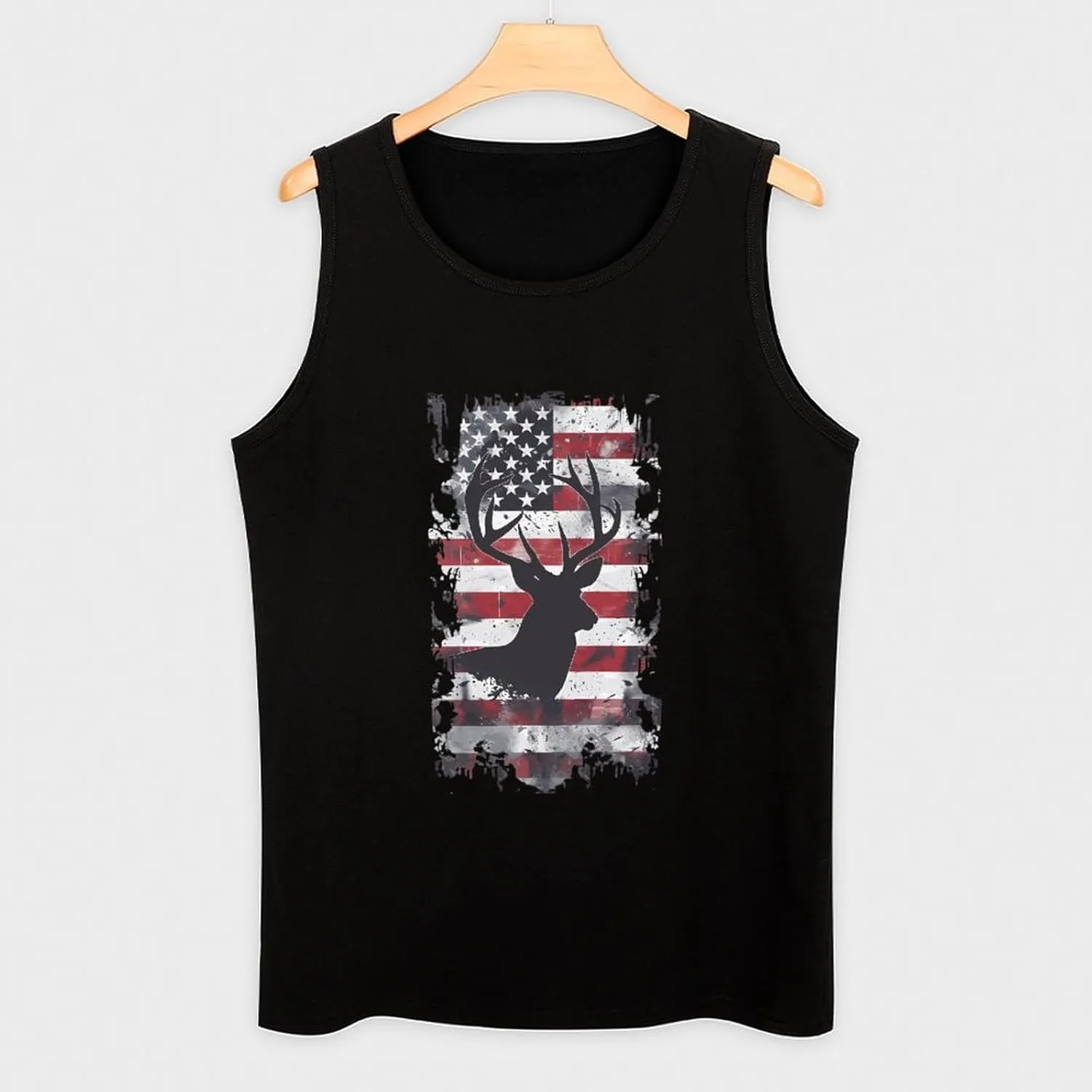 Deer Hunting U.S. Flag Mens Tank Top Cotton Undershirt Crewneck Sleeveless Shirt for Summer