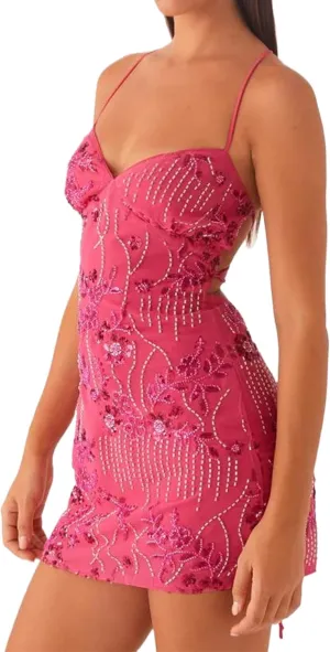 Dsewpuar Women's Sequin Sparkly Strap Mini Dress Sexy V Neck Sleeveless Open Back Party Club Bodycon Short Dress