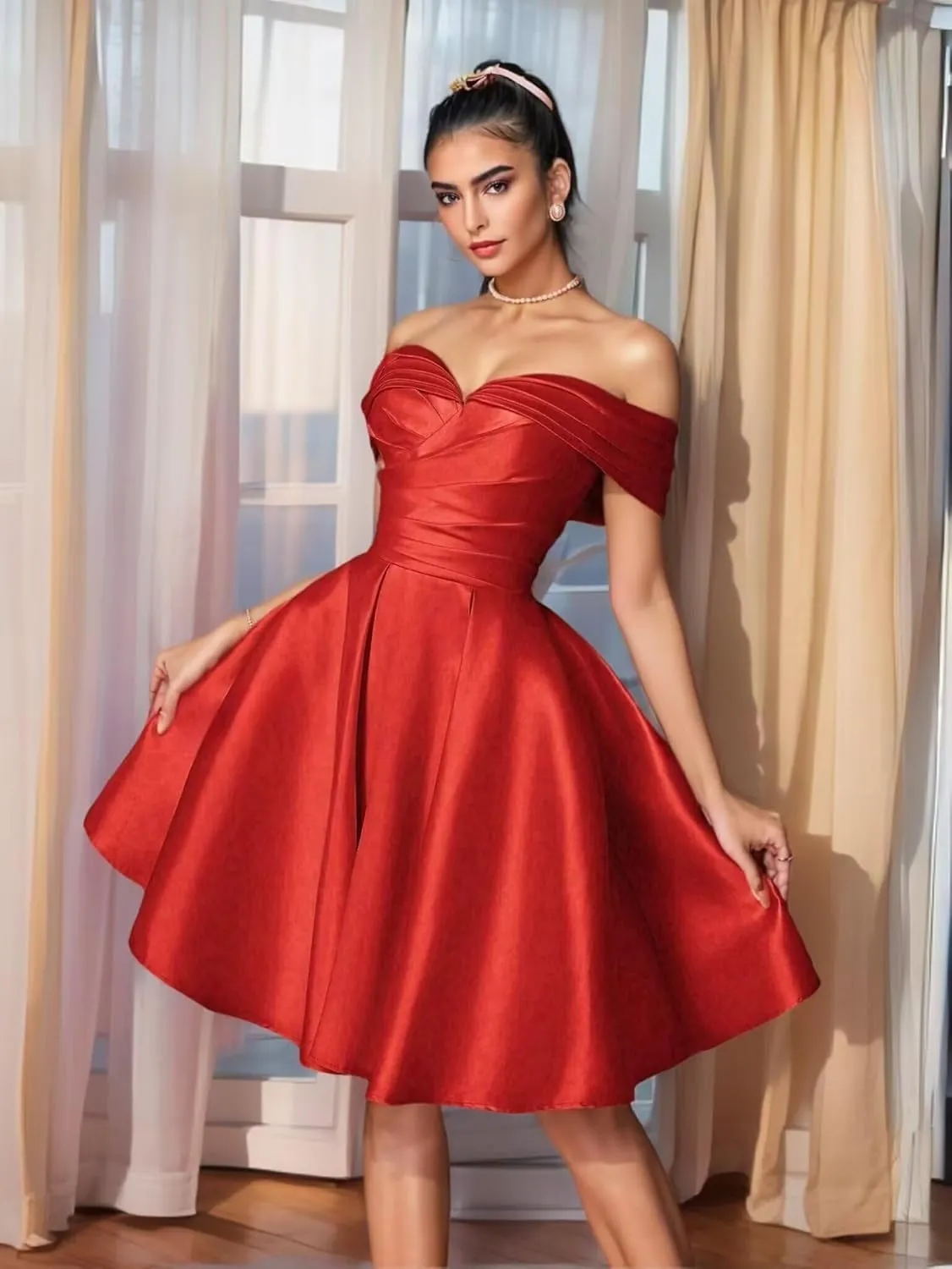 Dymaisei Womens Off Shoulder Homecoming Dresses Mini Short Satin Sweetheart Pleated A Line Prom Dress for Wedding