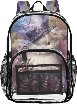Easter Cat Flowers Clear Backpack Women Cute Kids Girls Backpack Boys Plastic School Clear Bookbag