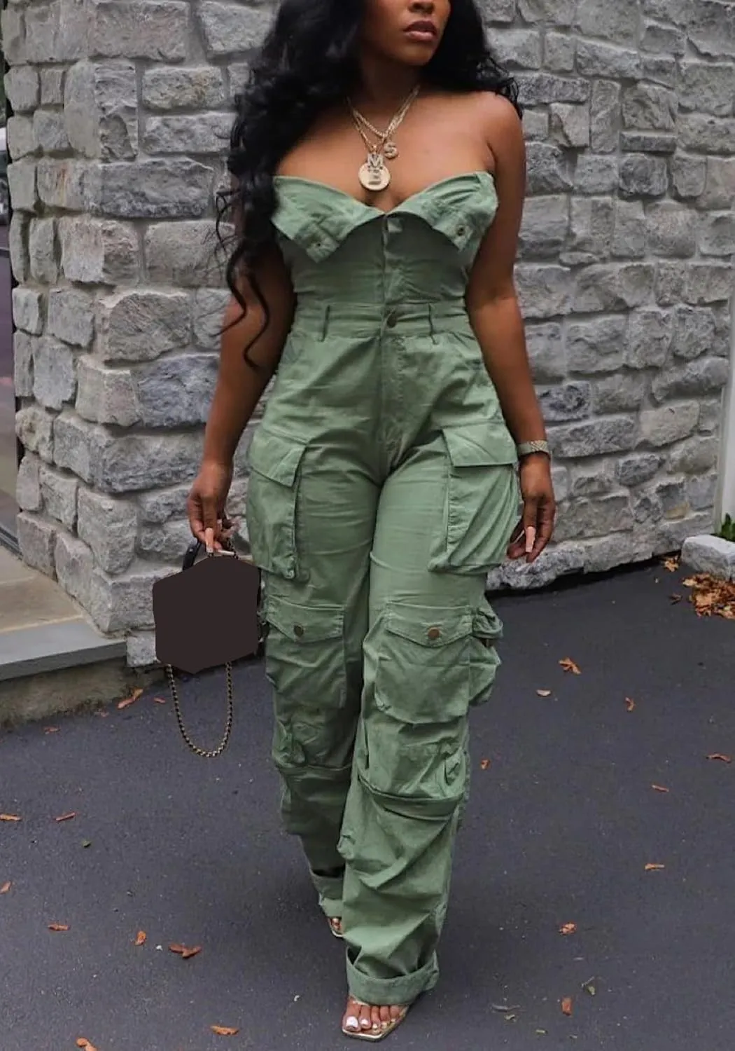 Ecirod Women Denim Strapless Jumpsuit Sexy High Waisted Cargo Pants Tube Top One Piece Jean Romper