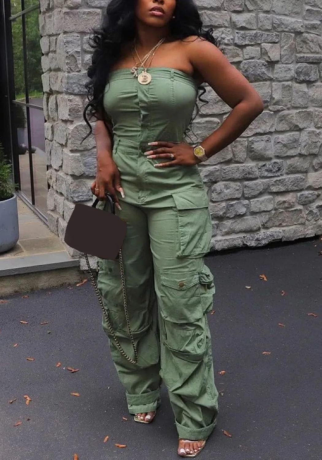 Ecirod Women Denim Strapless Jumpsuit Sexy High Waisted Cargo Pants Tube Top One Piece Jean Romper