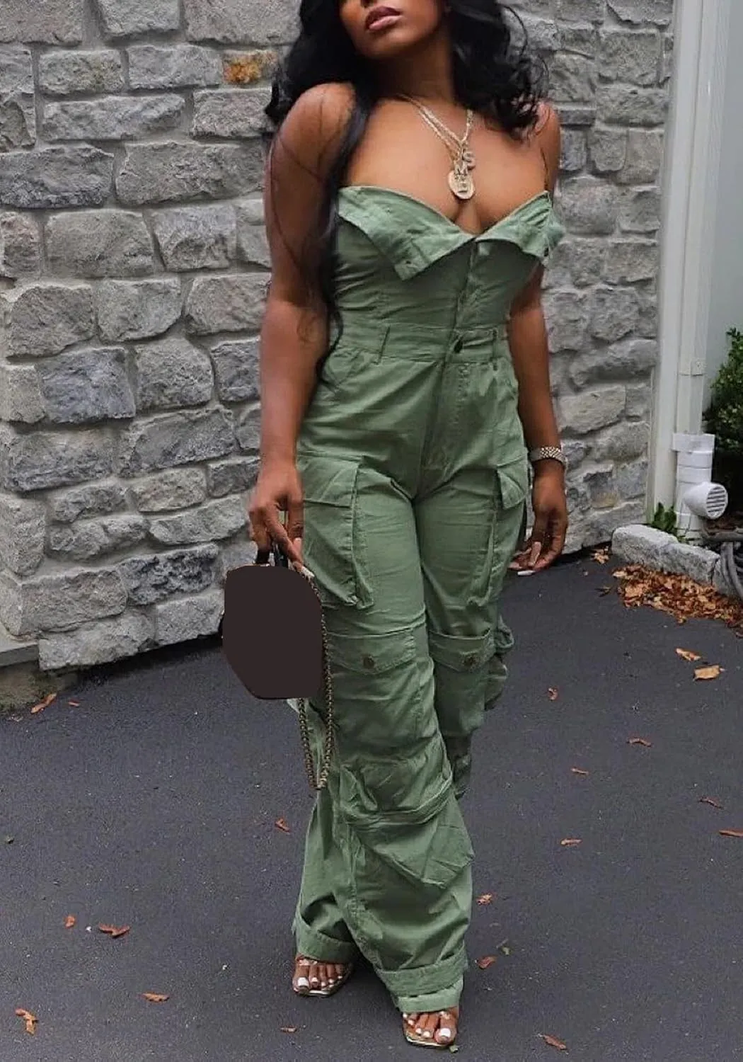 Ecirod Women Denim Strapless Jumpsuit Sexy High Waisted Cargo Pants Tube Top One Piece Jean Romper