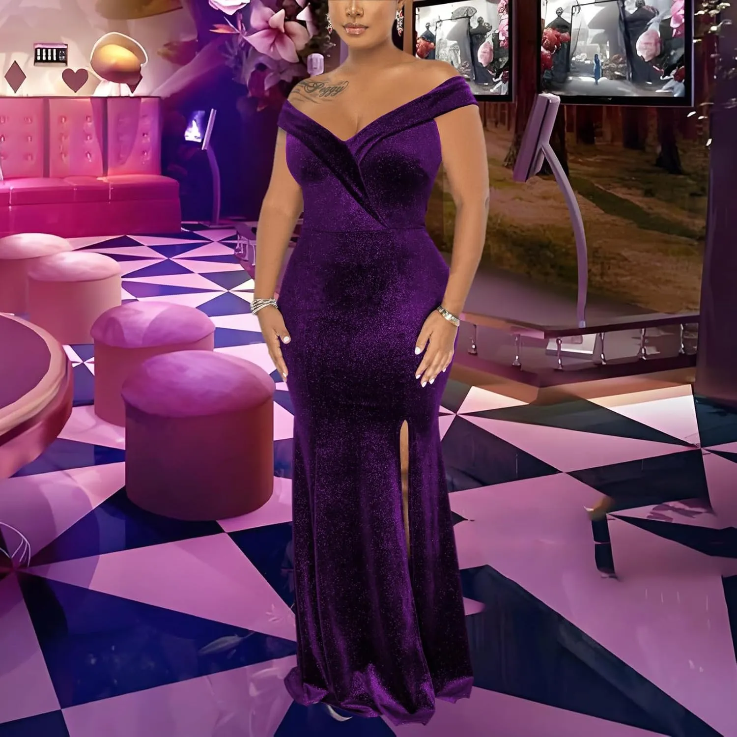 Elegant Off Shoulder Mermaid Bodycon Maxi Dress for Women Sexy Wedding Ruched Evening Gown Prom Cocktail Party Dress