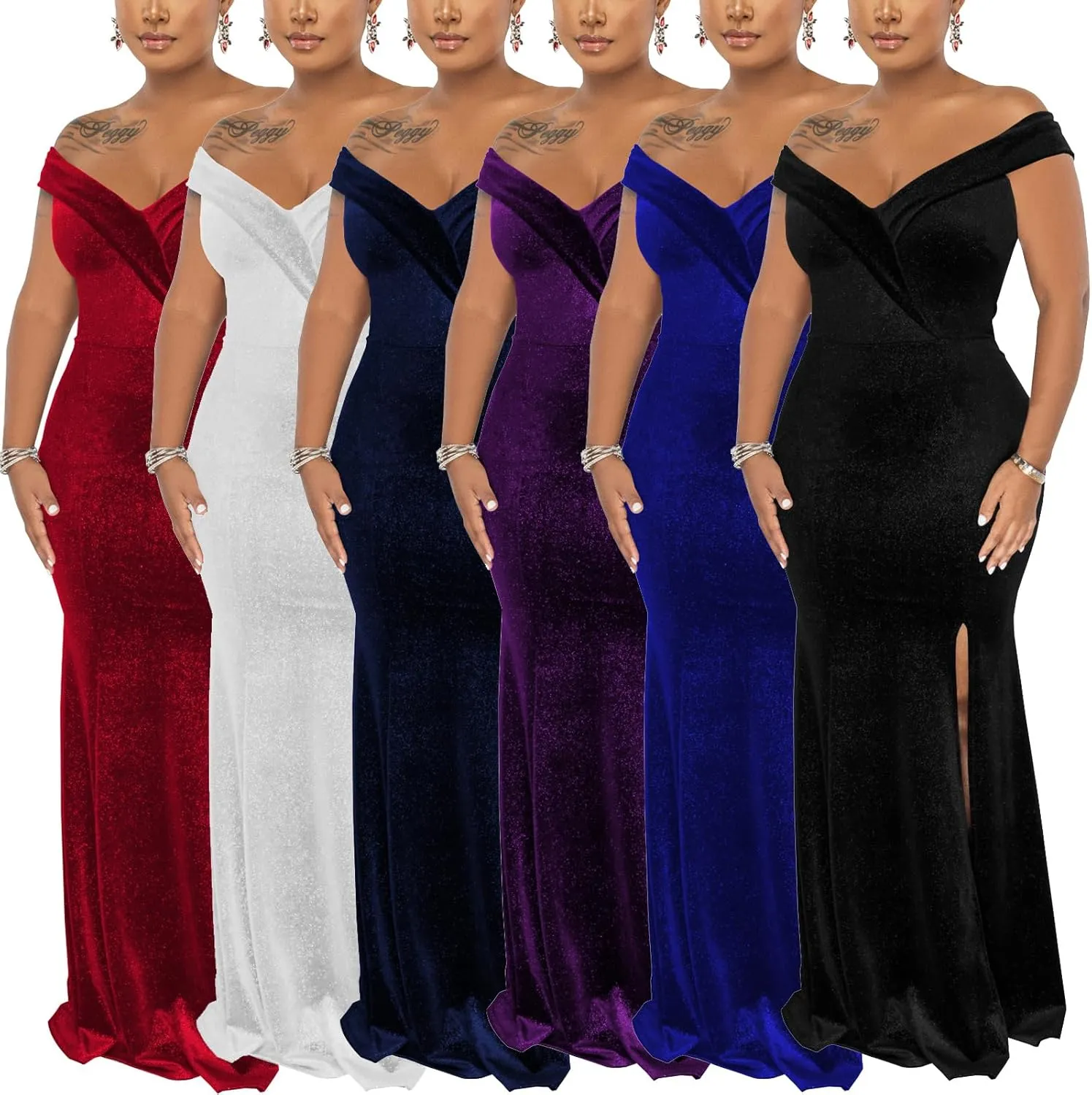 Elegant Off Shoulder Mermaid Bodycon Maxi Dress for Women Sexy Wedding Ruched Evening Gown Prom Cocktail Party Dress