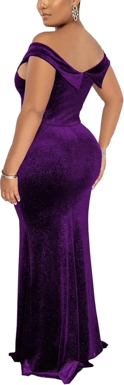 Elegant Off Shoulder Mermaid Bodycon Maxi Dress for Women Sexy Wedding Ruched Evening Gown Prom Cocktail Party Dress