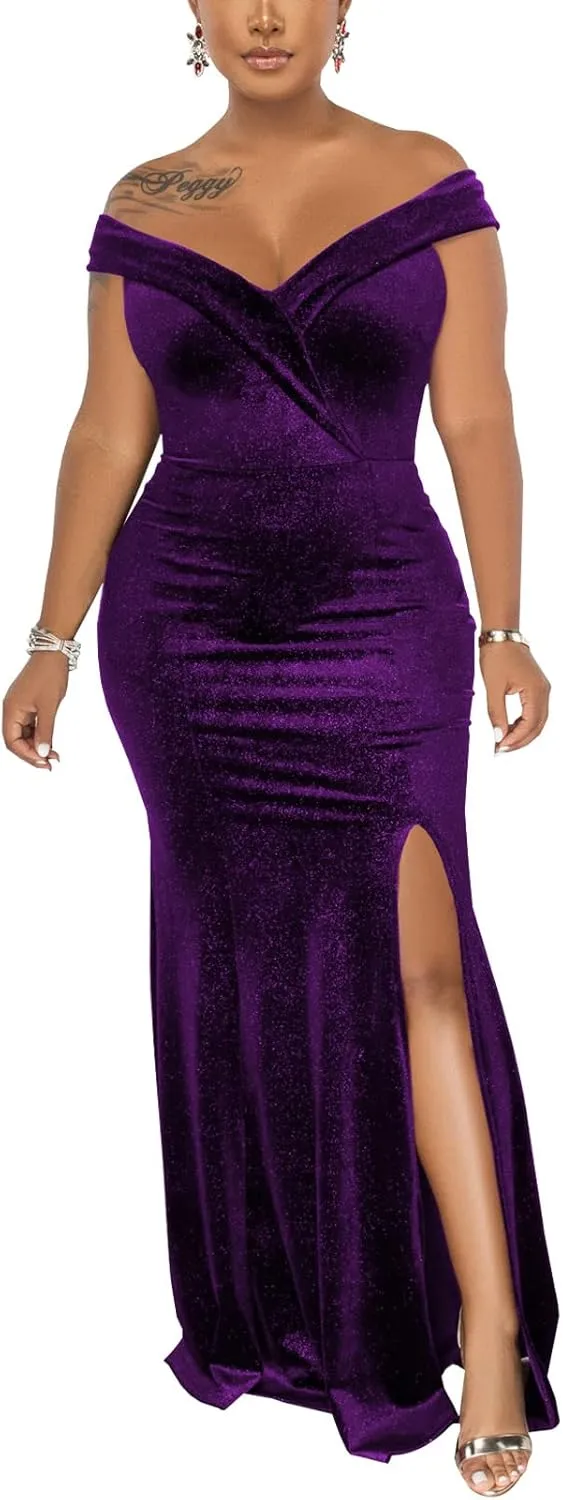 Elegant Off Shoulder Mermaid Bodycon Maxi Dress for Women Sexy Wedding Ruched Evening Gown Prom Cocktail Party Dress