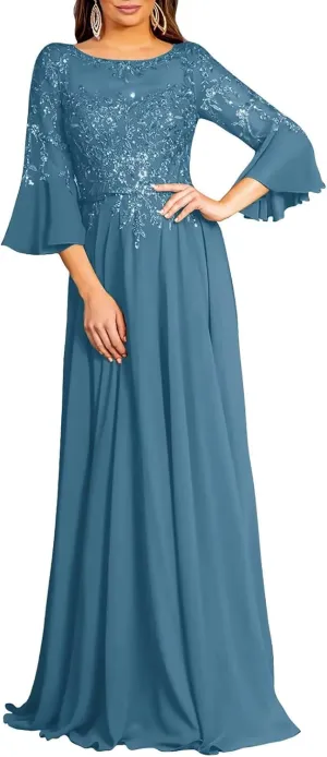 Elegant Scoop Neckline Mother of The Bride Dresses for Women Formal Evening Party Long Gown