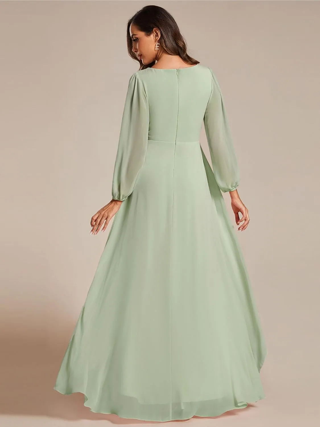 Ever-Pretty Women's Fall Lantern Sleeve A Line High Low Bridesmaid Dresses 02043