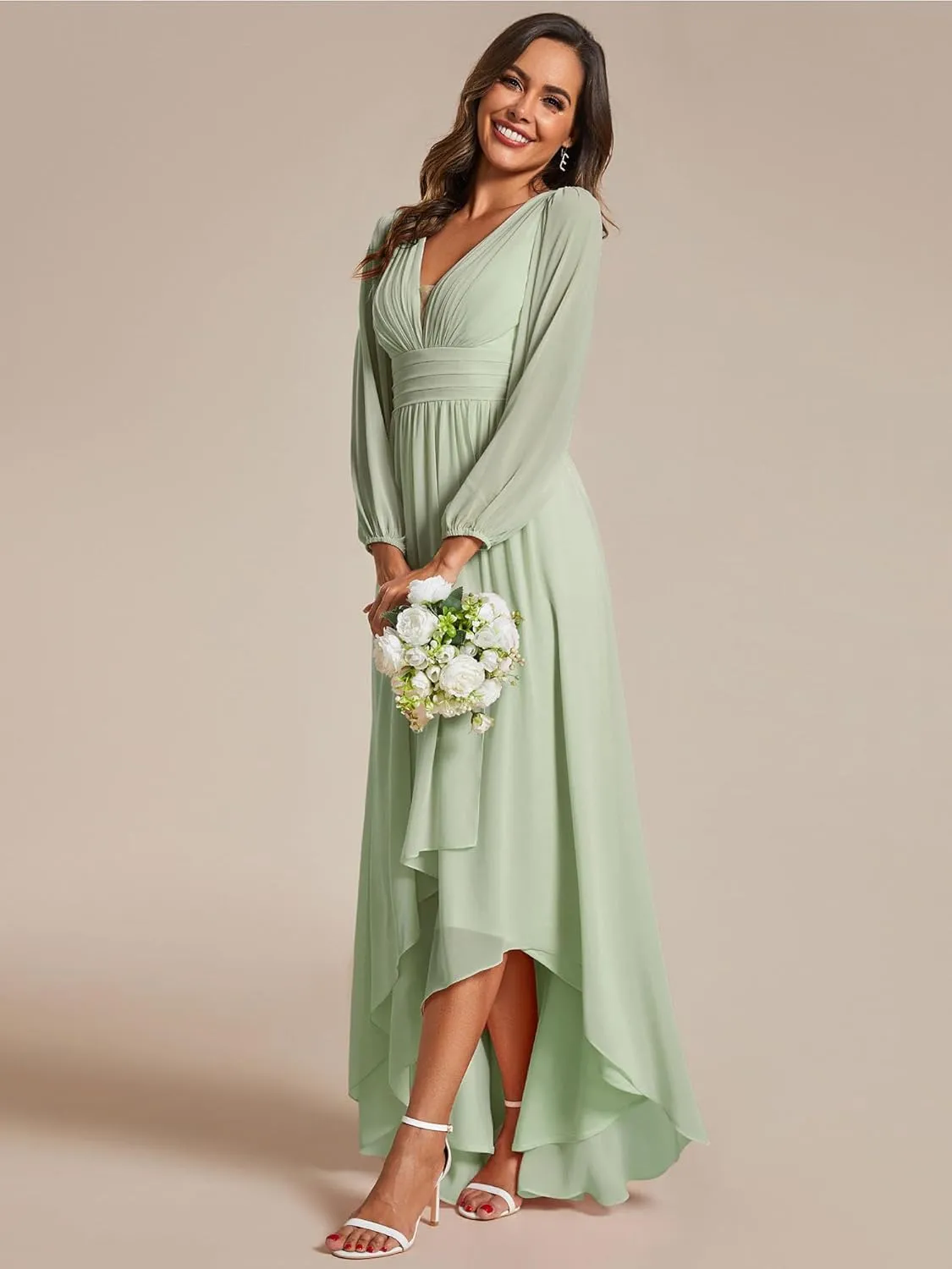 Ever-Pretty Women's Fall Lantern Sleeve A Line High Low Bridesmaid Dresses 02043