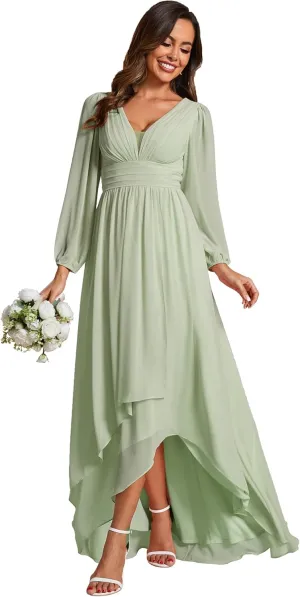 Ever-Pretty Women's Fall Lantern Sleeve A Line High Low Bridesmaid Dresses 02043