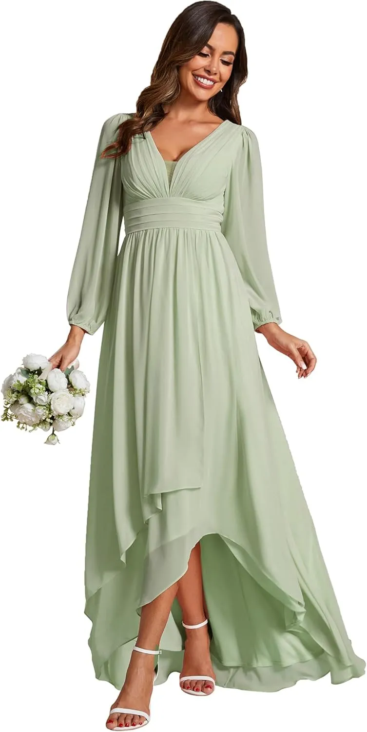 Ever-Pretty Women's Fall Lantern Sleeve A Line High Low Bridesmaid Dresses 02043