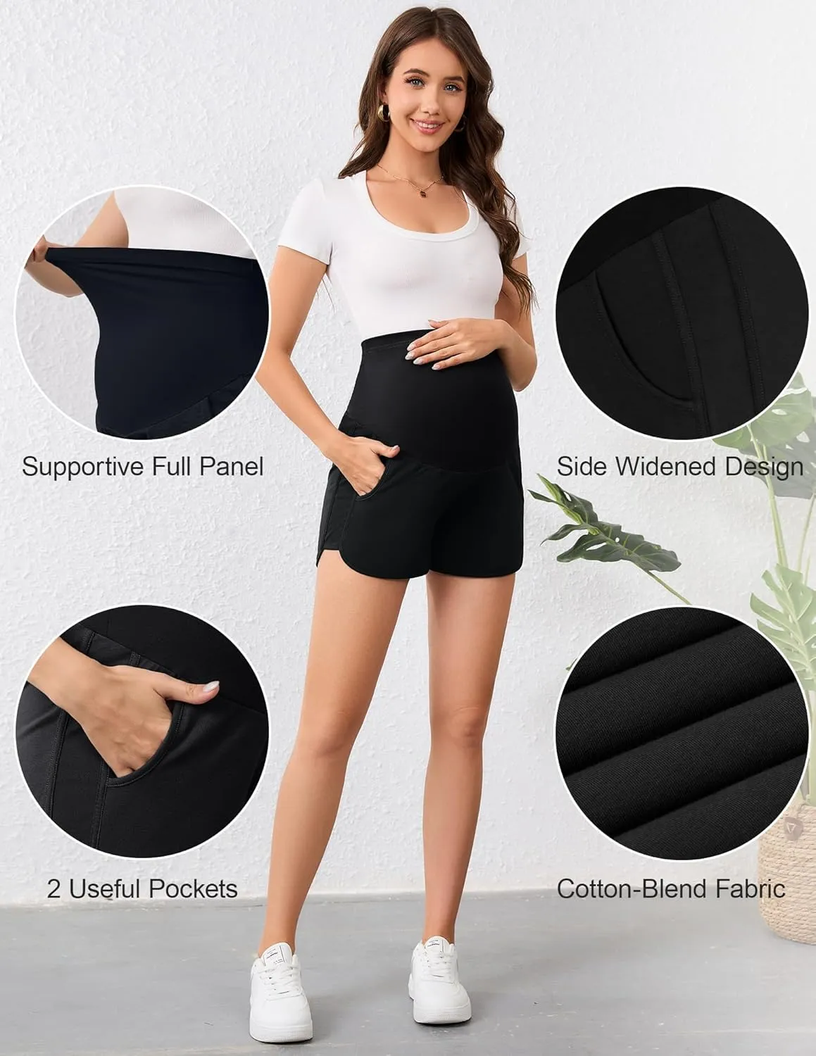 FABRACK Women's Maternity Shorts Over Belly Pregnancy Athletic Workout Running Lounge Sleep Pajama Shorts with Pockets