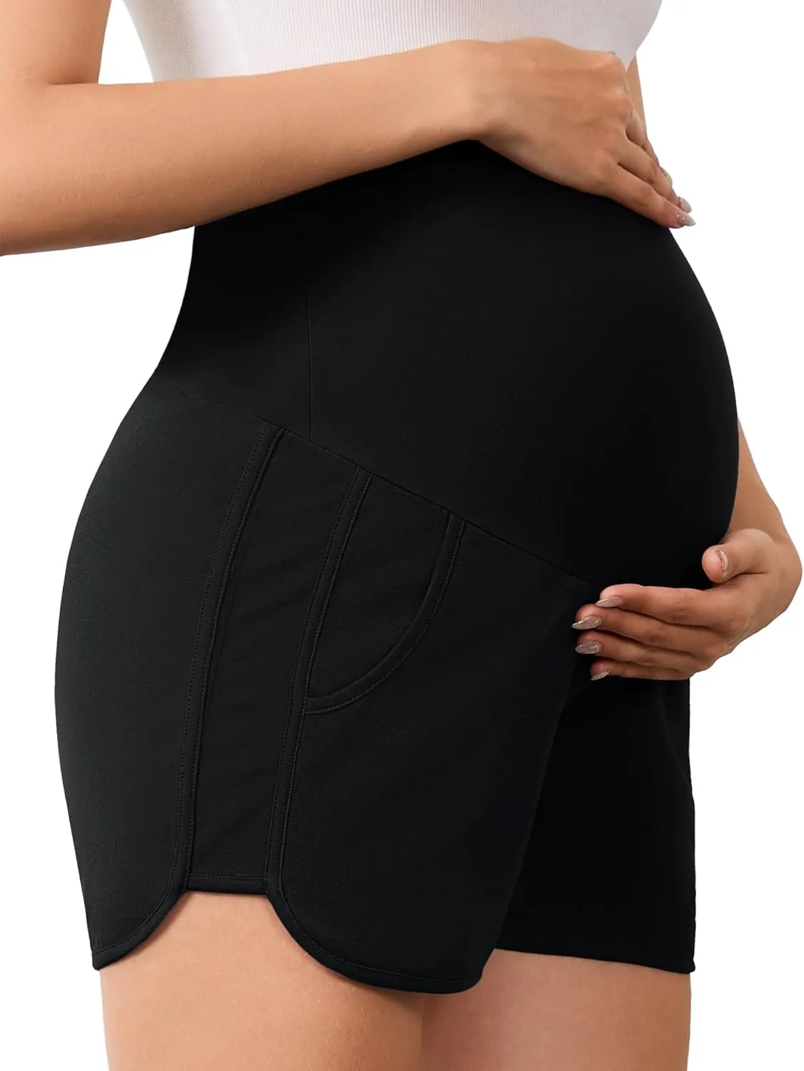FABRACK Women's Maternity Shorts Over Belly Pregnancy Athletic Workout Running Lounge Sleep Pajama Shorts with Pockets