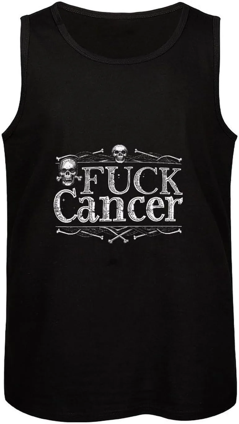 F&ck Cancer Skull and Crossbones Skeleton Breast Cancer Mens Tank Top Cotton Undershirt Crewneck Sleeveless Shirt for Summer