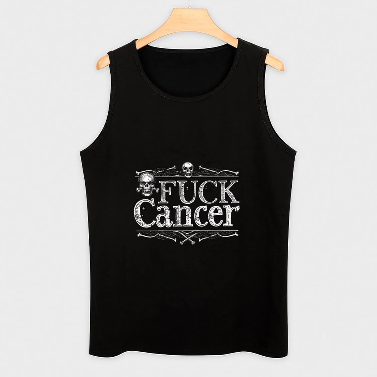 F&ck Cancer Skull and Crossbones Skeleton Breast Cancer Mens Tank Top Cotton Undershirt Crewneck Sleeveless Shirt for Summer