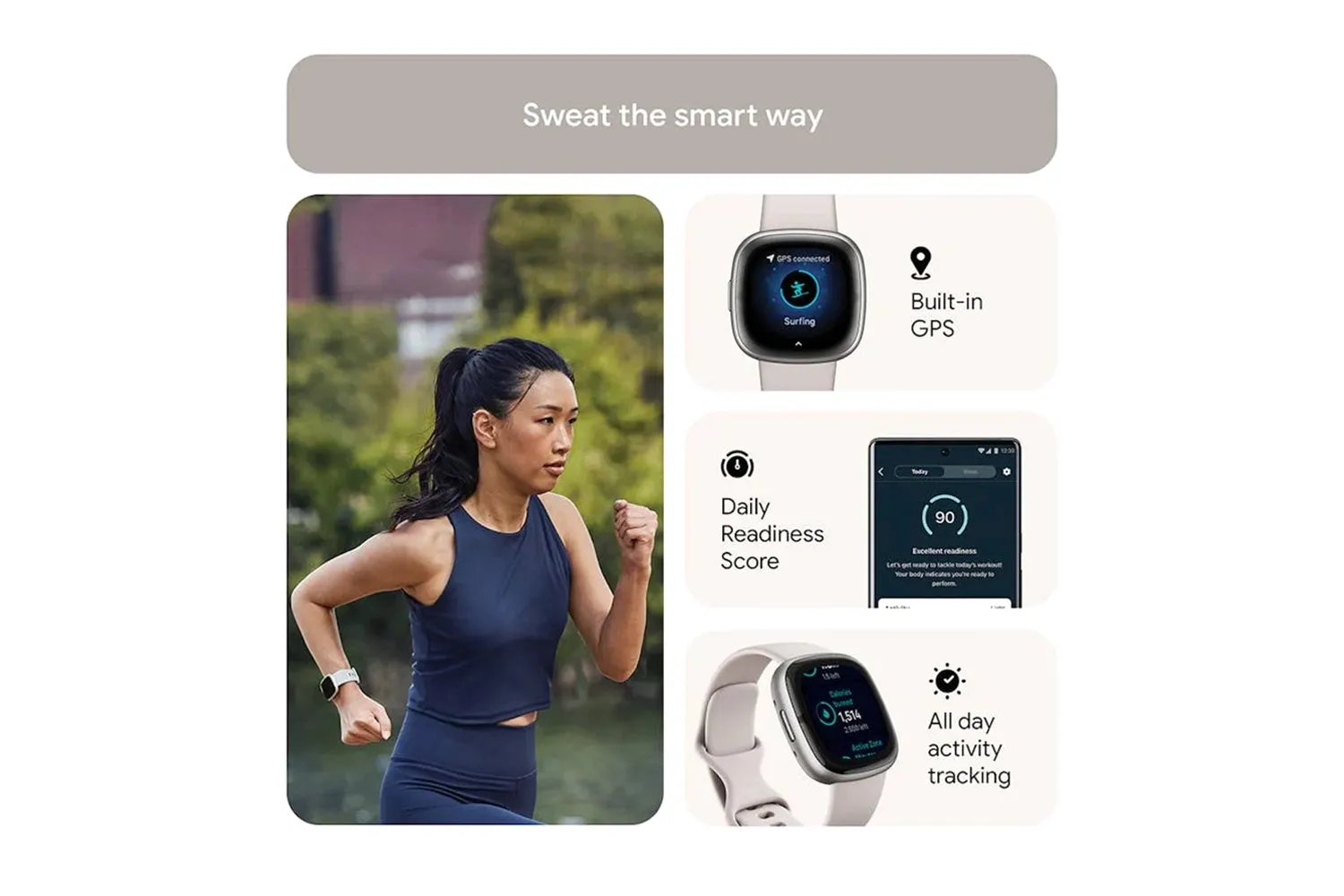 Fitbit Sense 2 Smartwatch | Lunar White & Platinum
