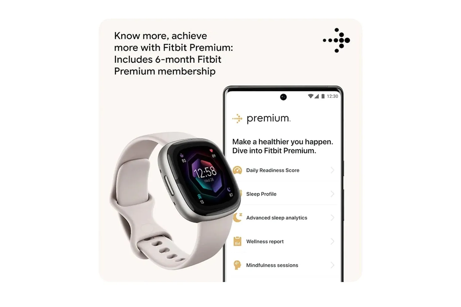 Fitbit Sense 2 Smartwatch | Lunar White & Platinum