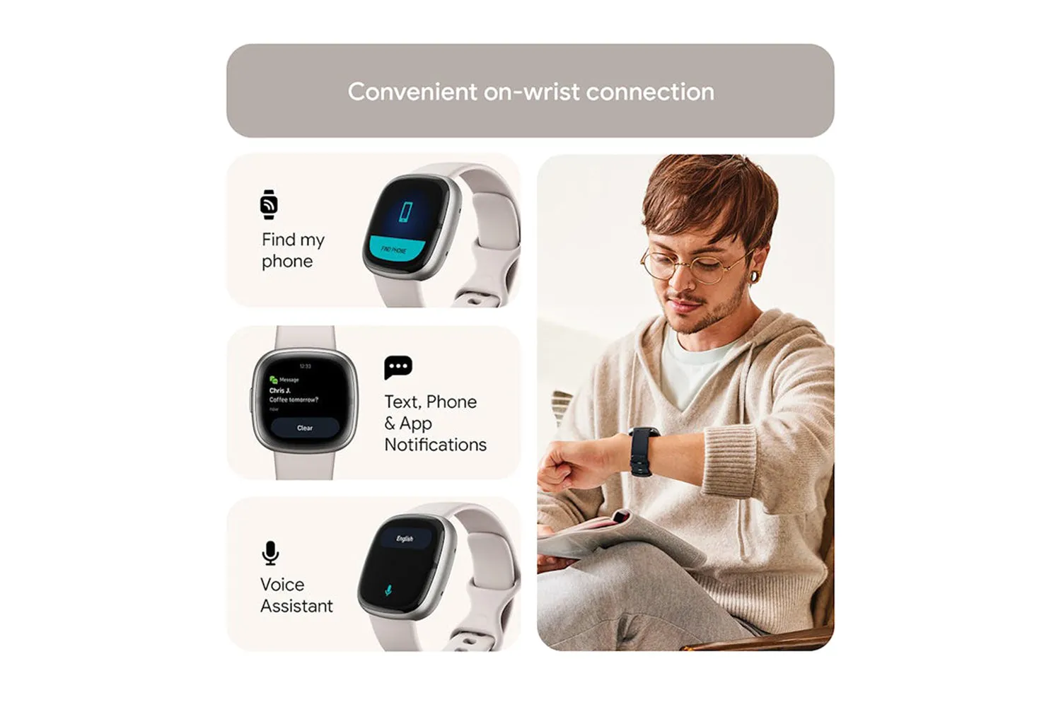 Fitbit Sense 2 Smartwatch | Lunar White & Platinum
