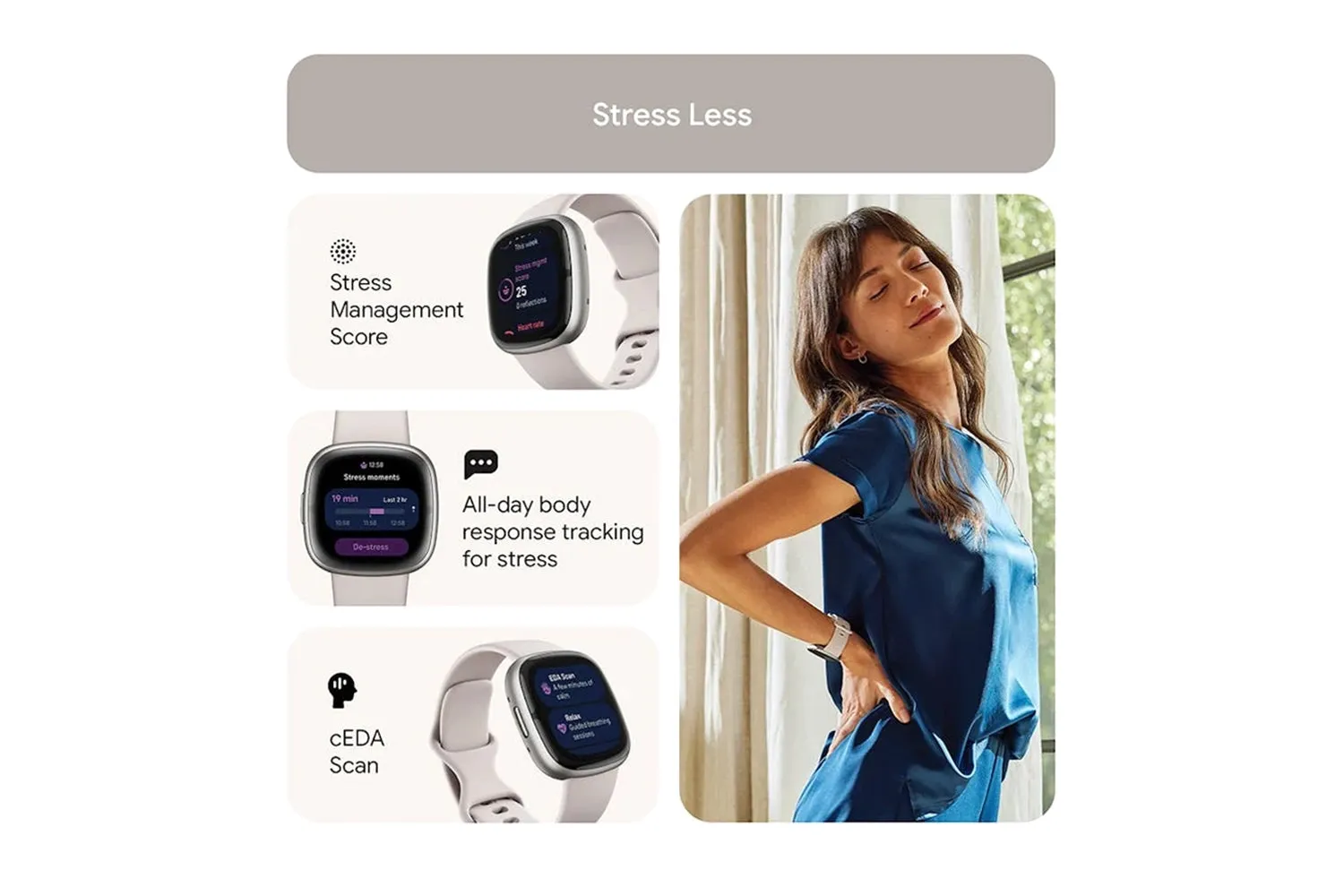Fitbit Sense 2 Smartwatch | Lunar White & Platinum