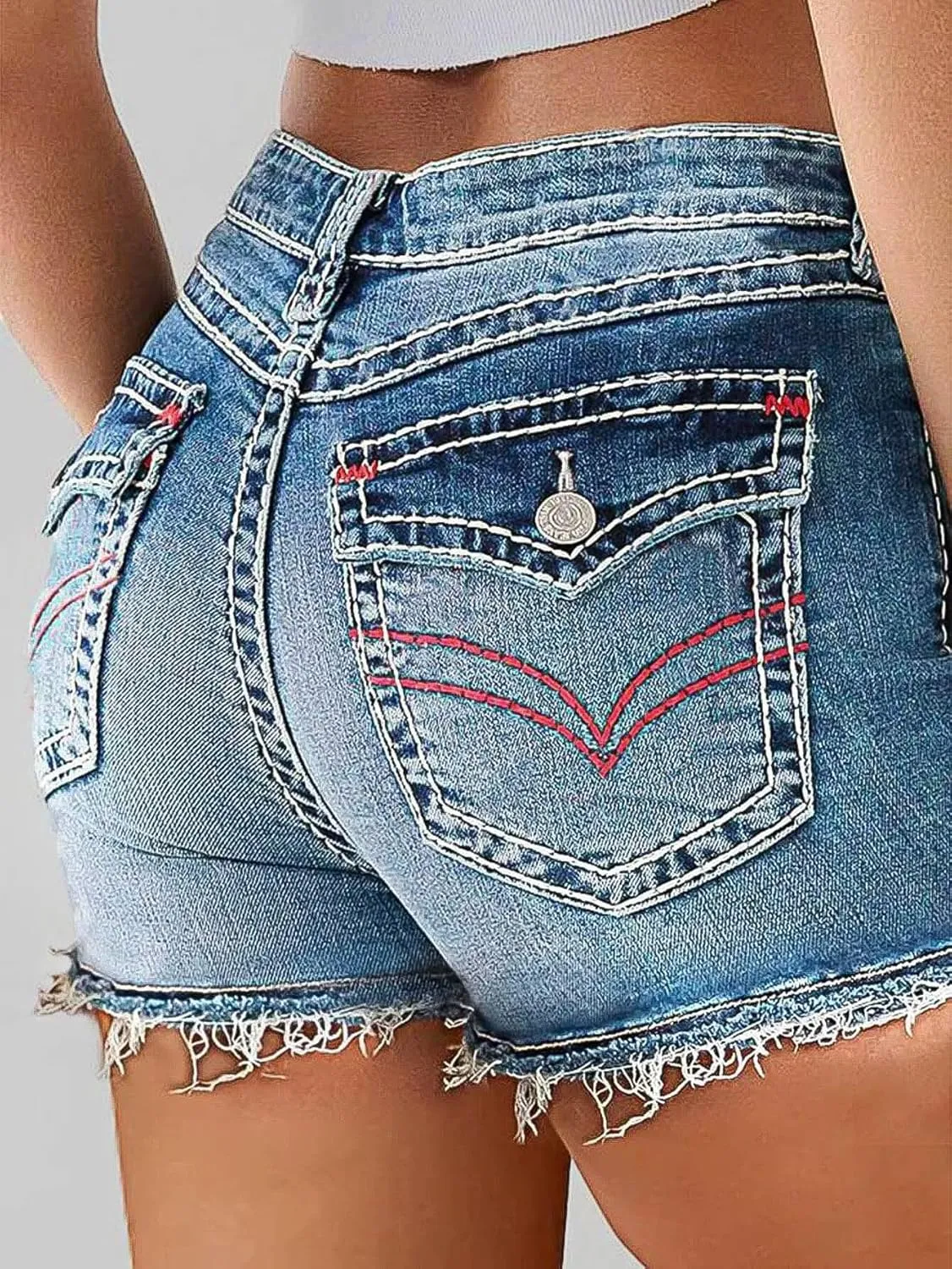 Flamingals Women Jean Shorts High Waist Distressed Frayed Raw Hem Straight Leg Denim Shorts