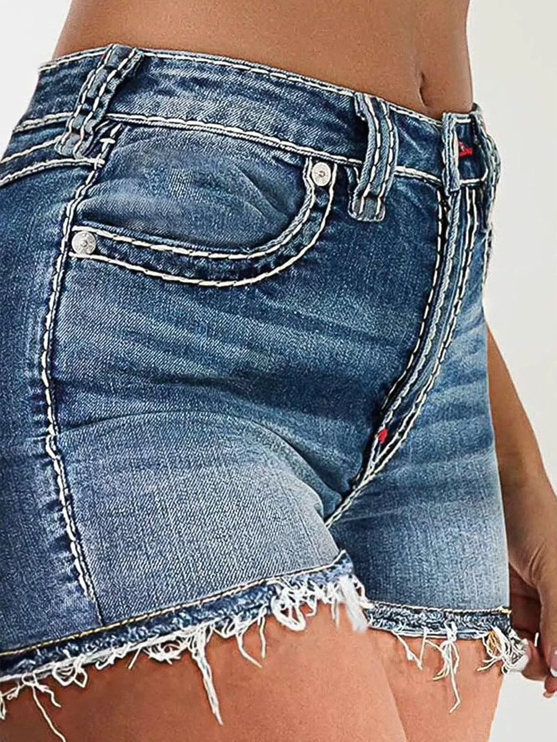 Flamingals Women Jean Shorts High Waist Distressed Frayed Raw Hem Straight Leg Denim Shorts