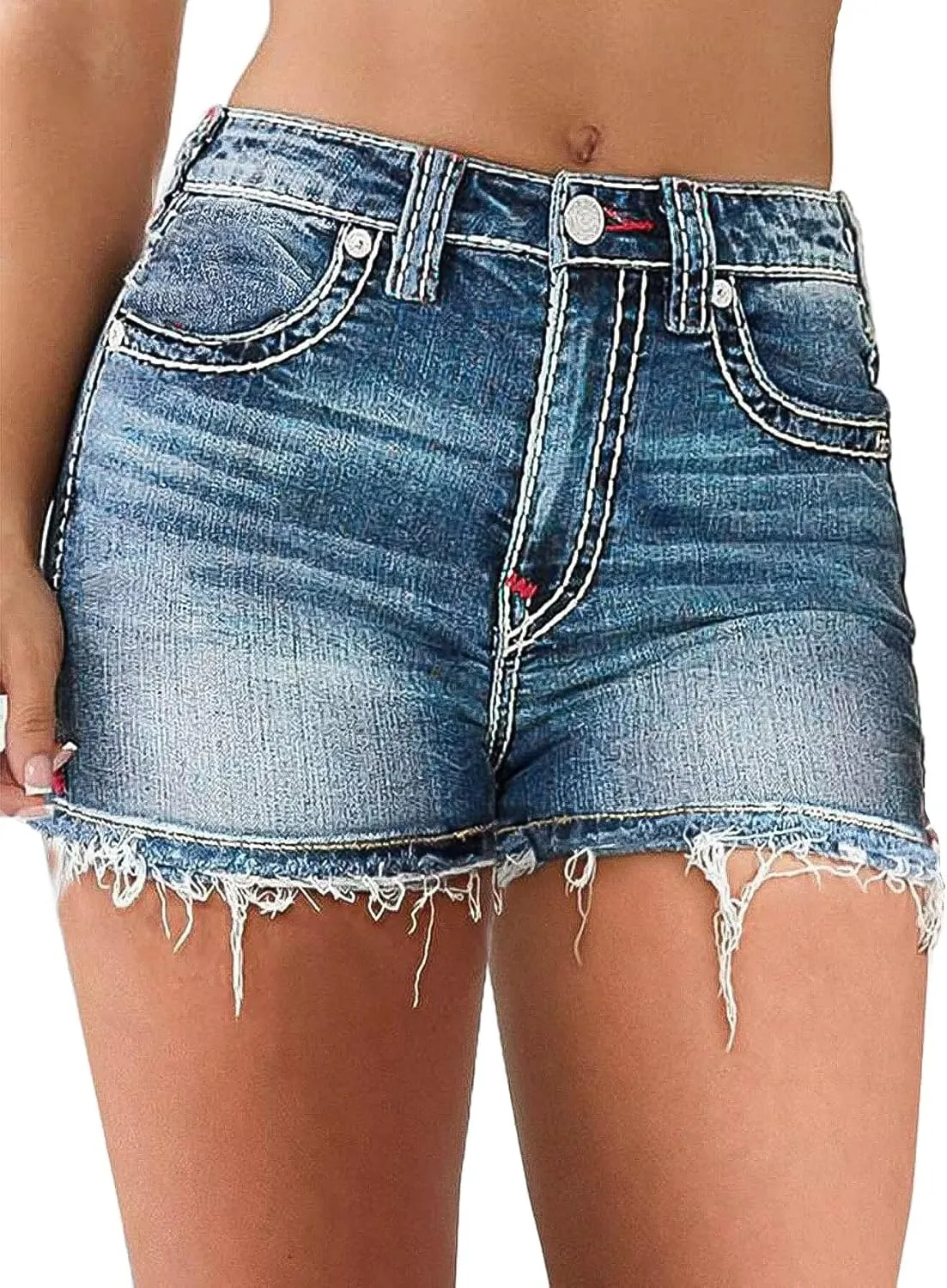 Flamingals Women Jean Shorts High Waist Distressed Frayed Raw Hem Straight Leg Denim Shorts