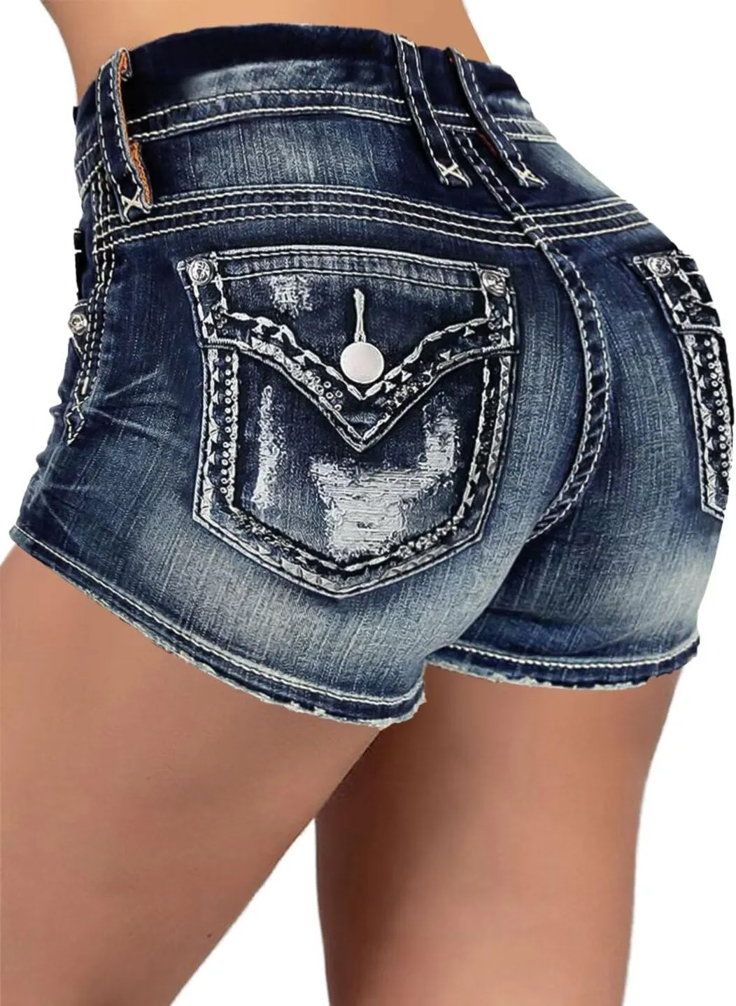 Flamingals Women's Ripped Stretchy Jean Shorts Mid Rise Skinny Denim Shorts Distressed Frayed Raw Hem Casual Summer Shorts