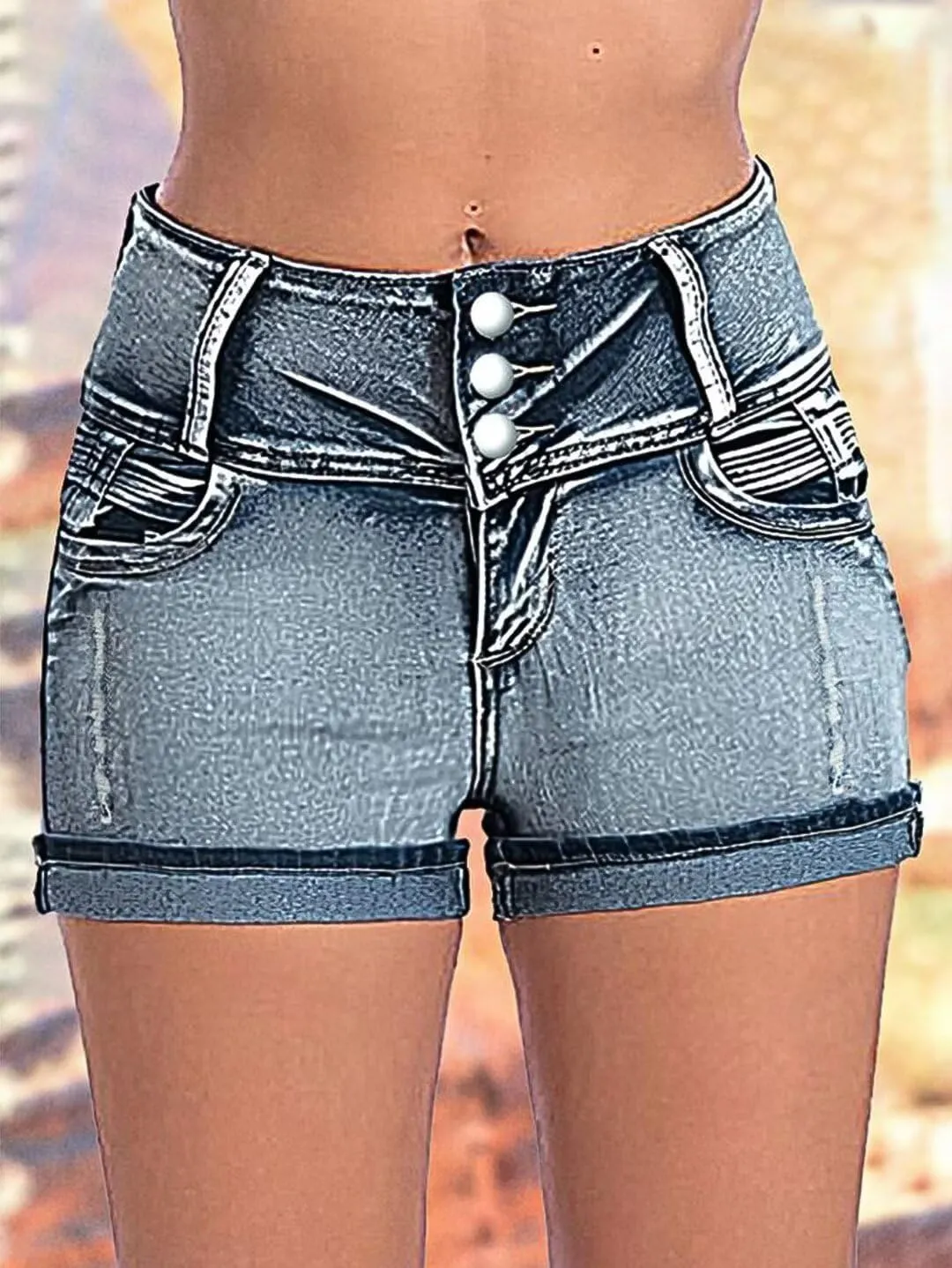 Flamingals Women's Ripped Stretchy Jean Shorts Mid Rise Skinny Denim Shorts Distressed Frayed Raw Hem Casual Summer Shorts