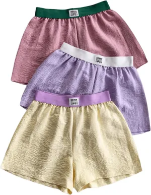 Floerns Women's 3 Pcs Boxer Shorts Color Block Comfy Lounge Pajama Shorts