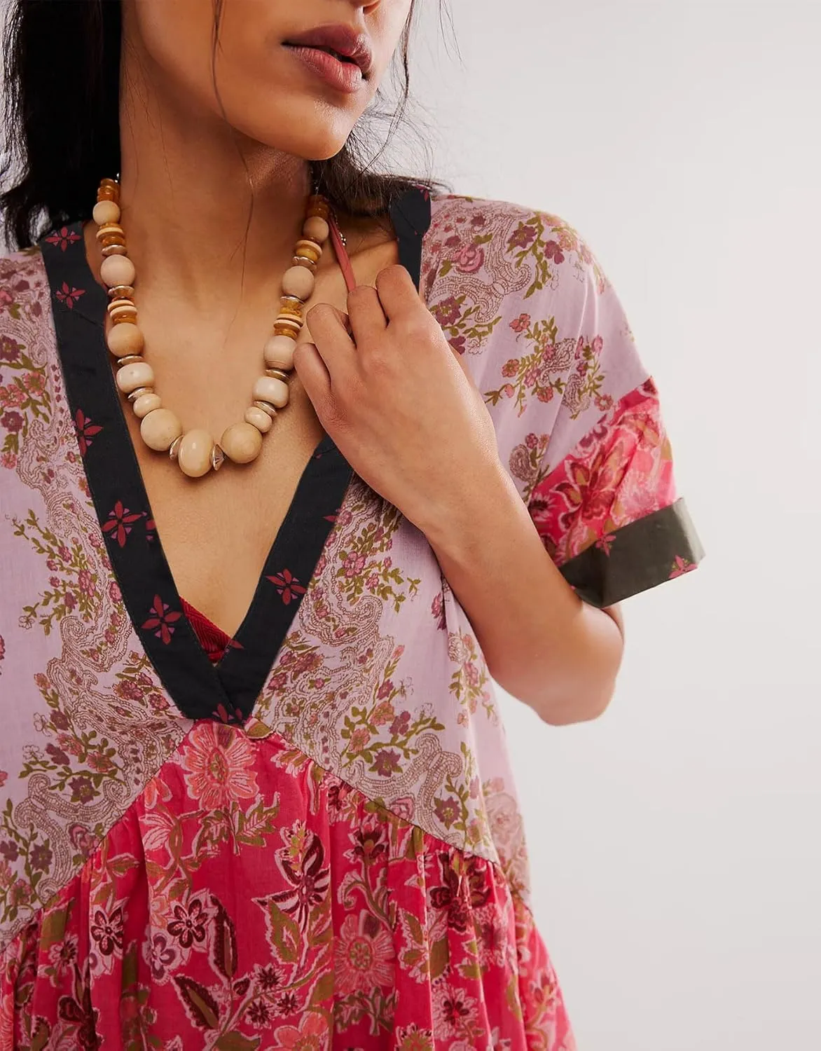 Floral Boho Dresses for Women Casual V Neck Babydoll Dress Summer Swing Ruffle Mini Sundress