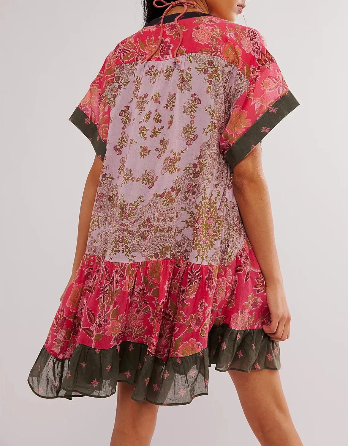 Floral Boho Dresses for Women Casual V Neck Babydoll Dress Summer Swing Ruffle Mini Sundress