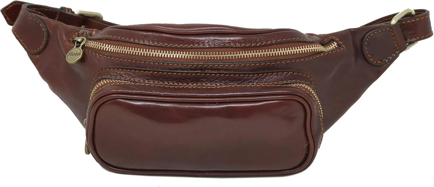 Floto Leather Fanny Pack Daypack Waist Bag Belly Belt Bag (Vecchio Brown)