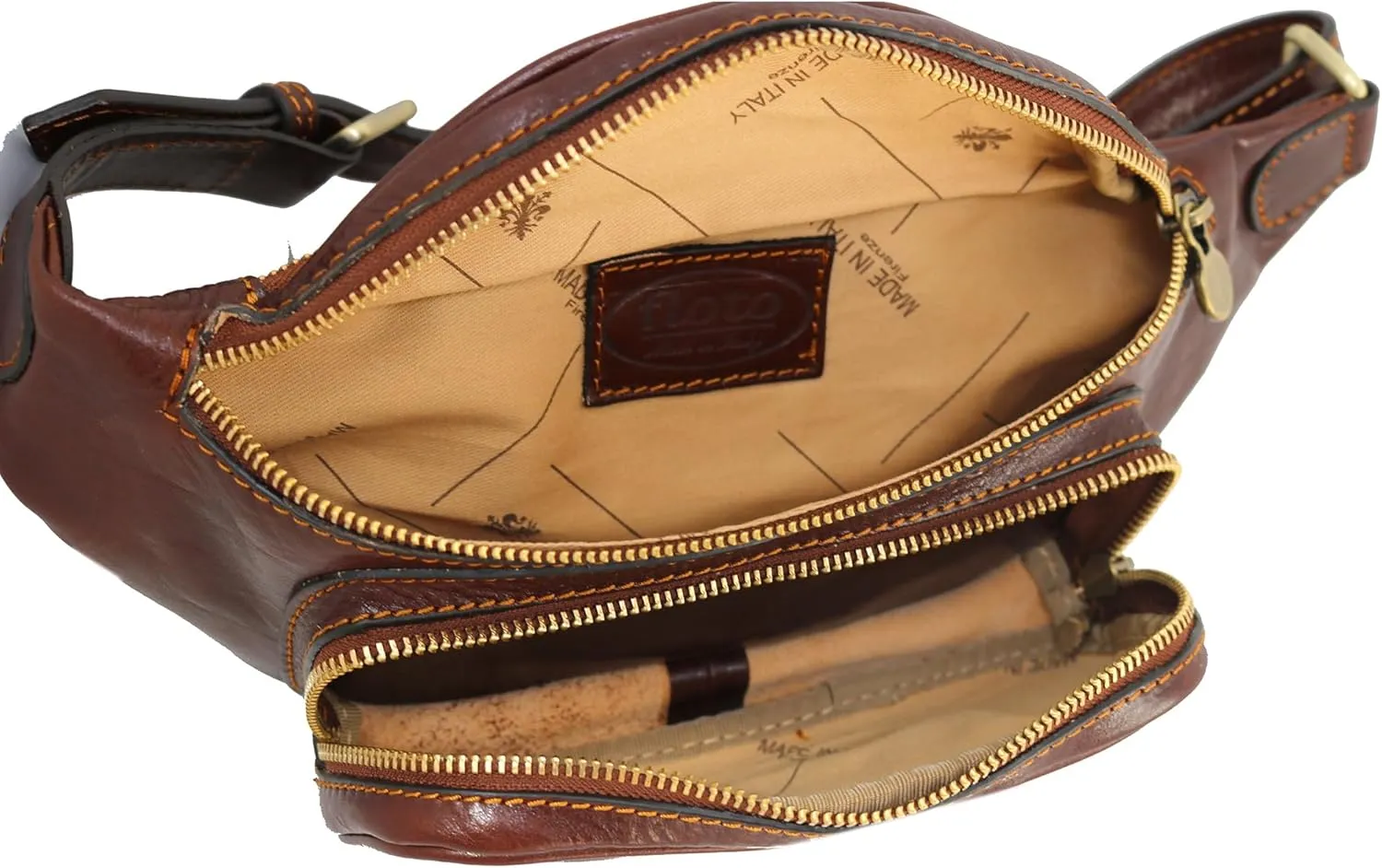 Floto Leather Fanny Pack Daypack Waist Bag Belly Belt Bag (Vecchio Brown)
