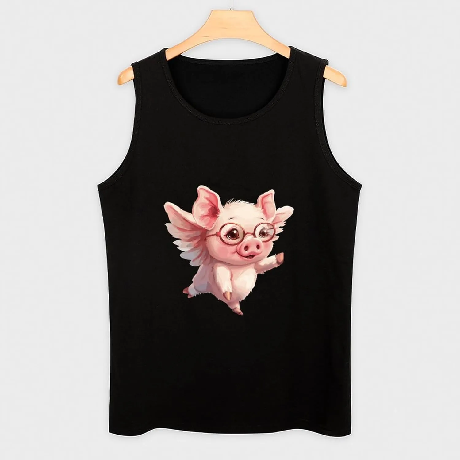 Flying Cute Piggy Mens Tank Top Cotton Undershirt Crewneck Sleeveless Shirt for Summer