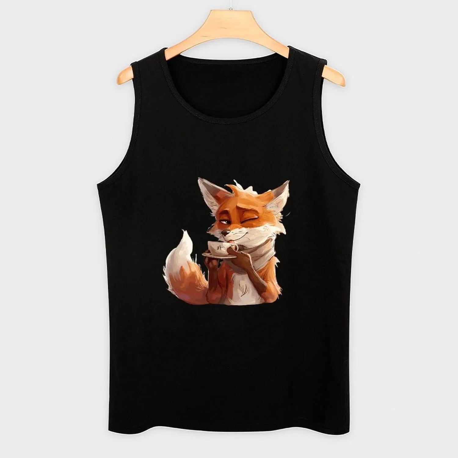 Fox Tea Mens Tank Top Cotton Undershirt Crewneck Sleeveless Shirt for Summer