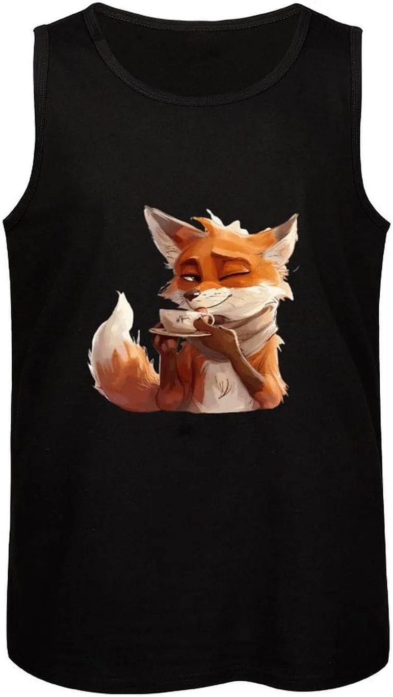 Fox Tea Mens Tank Top Cotton Undershirt Crewneck Sleeveless Shirt for Summer