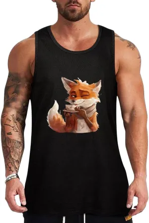 Fox Tea Mens Tank Top Cotton Undershirt Crewneck Sleeveless Shirt for Summer
