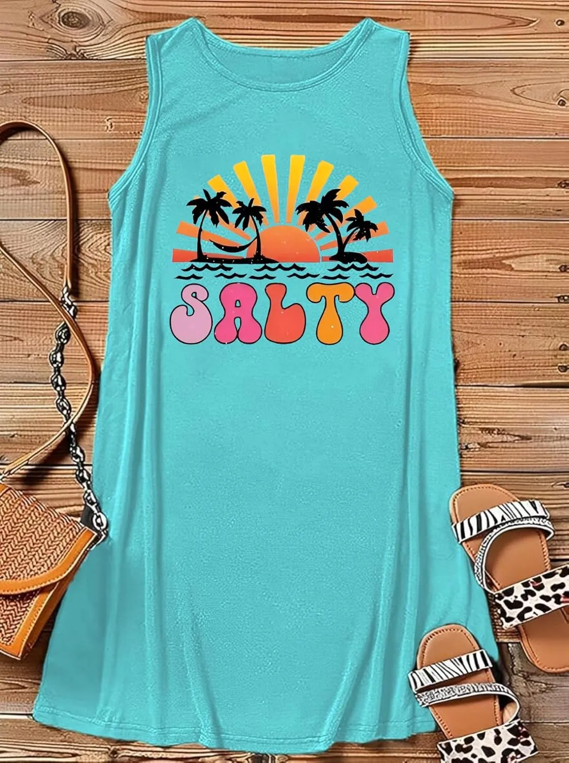 Funny Cute Sleeveless Letter Print Graphic Tank Dress for Women Summer Casual Beach Cover Up Hawaiian Vacation Outfits